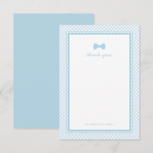 Blue gingham bowtie baby shower bedankt voor je op (Voorkant / Achterkant)
