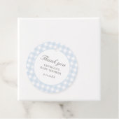 Blue Gingham Boy Baby shower Bedankjes Labels (In situ)