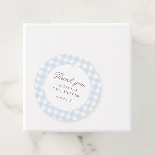 Blue Gingham Boy Baby shower Bedankjes Labels (In situ)