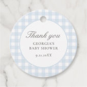 Blue Gingham Boy Baby shower Bedankjes Labels (Voorkant)