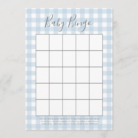 Blue Gingham Boy Baby shower Bingo Kaarten (Voorkant)