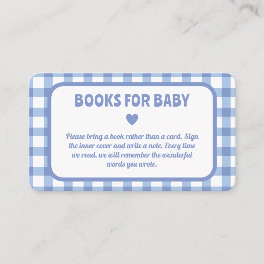 Blue Gingham Boy Baby shower boeken voor Baby Informatiekaartje (Voorkant)