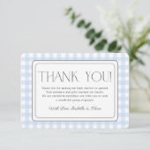 Blue Gingham Boy Baby shower Dank je wel kaart (Staand voorkant)