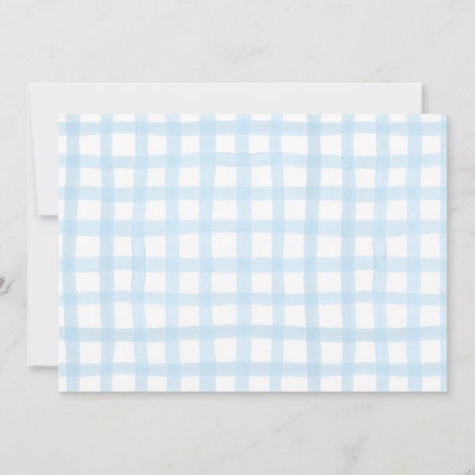 Blue Gingham Boy Baby shower Foto Dank u kaart (Achterkant)
