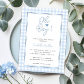 Blue Gingham Boy Baby shower Kaart