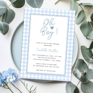 Blue Gingham Boy Baby shower Kaart
