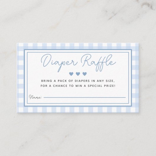 Blue Gingham Boy Baby shower Luier Raffle Kaart (Voorkant)