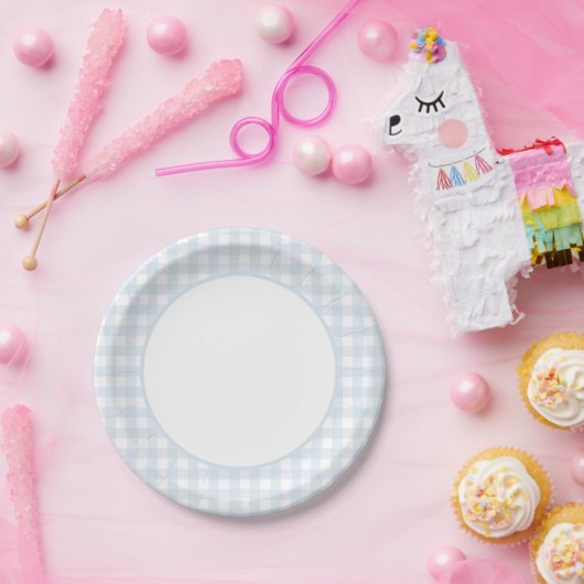 Blue Gingham Boy Baby shower Papieren Bordje (Feest)