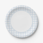 Blue Gingham Boy Baby shower Papieren Bordje (Voorkant)