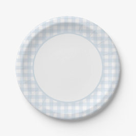 Blue Gingham Boy Baby shower Papieren Bordje