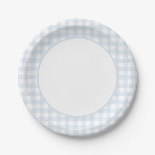 Blue Gingham Boy Baby shower Papieren Bordje (Voorkant)