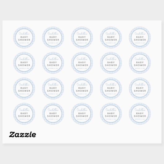 Blue Gingham Boy Baby shower Ronde Sticker (Vel)