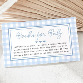 Blue Gingham Boy Boeken voor Baby shower Informatiekaartje