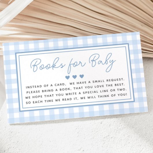 Blue Gingham Boy Boeken voor Baby shower Informatiekaartje