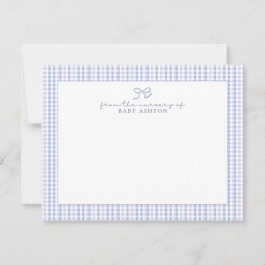 Blue Gingham Boy Gepersonaliseerde Nursery Note Ka Aankondiging (Voorkant)