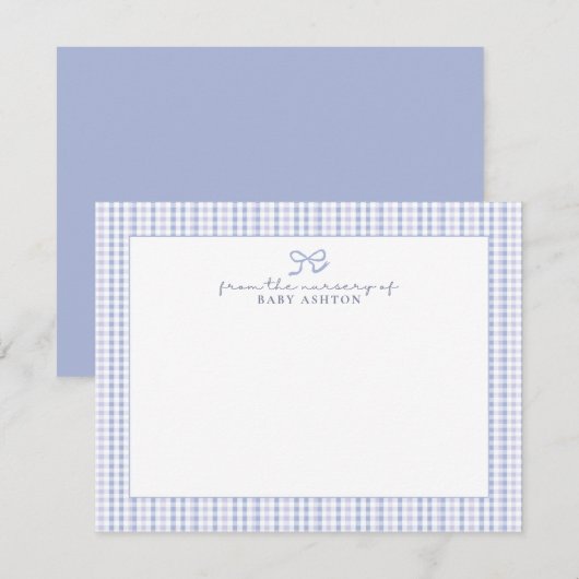 Blue Gingham Boy Gepersonaliseerde Nursery Note Ka Aankondiging (Voorkant / Achterkant)