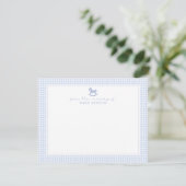 Blue Gingham Boy Gepersonaliseerde Nursery Note Ka Aankondiging (Staand voorkant)