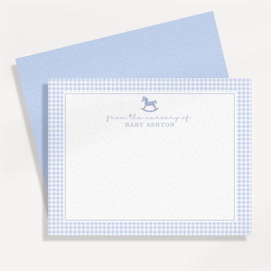 Blue Gingham Boy Gepersonaliseerde Nursery Note Ka Aankondiging
