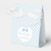 Blue gingham boy strik stropdas baby shower bedankdoosjes (Voorkant Zijde)