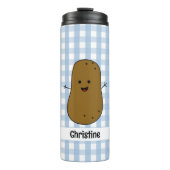 Blue Gingham Brown Aardappel Custom Thermische Tum Thermosbeker (Voorkant)