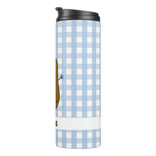 Blue Gingham Brown Aardappel Custom Thermische Tum Thermosbeker (Geroteerd rechts)