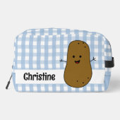 Blue Gingham Brown Aardappel Custom Toilettasje (Achterkant)