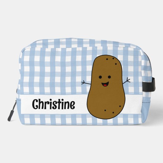 Blue Gingham Brown Aardappel Custom Toilettasje (Achterkant)