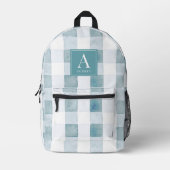 Blue Gingham/Buffalo Plaid Waterverf Monogram Bedrukte Rugzak (Voorkant)