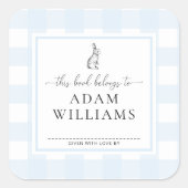 Blue Gingham Bunny Bookplate Sticker (Voorkant)
