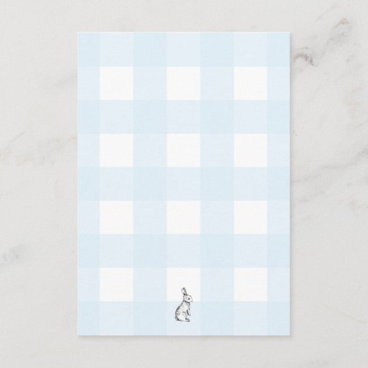 Blue Gingham Bunny Diaper Raffle Enclosure Informatiekaartje (Achterkant)