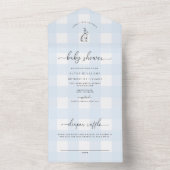 Blue Gingham Bunny Rabbit Baby shower All In One Uitnodiging (Binnen)