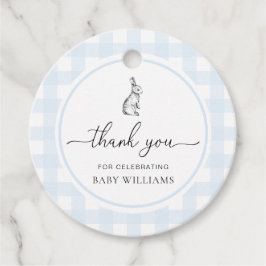 Blue Gingham Bunny Rabbit Baby shower Bedankjes Labels