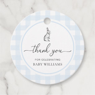 Blue Gingham Bunny Rabbit Baby shower Bedankjes Labels