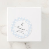 Blue Gingham Bunny Rabbit Baby shower Bedankjes Labels (In situ)