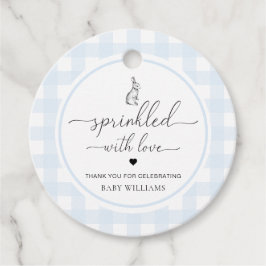Blue Gingham Bunny Rabbit, geprint met liefde Bedankjes Labels