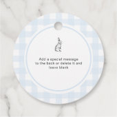 Blue Gingham Bunny Rabbit, geprint met liefde Bedankjes Labels (Achterkant)