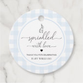 Blue Gingham Bunny Rabbit, geprint met liefde Bedankjes Labels (Voorkant)