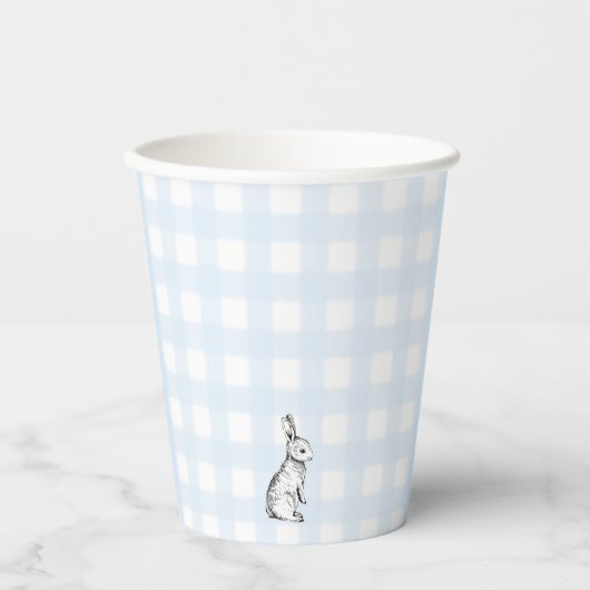 Blue Gingham Bunny Rabbit Paper cup Papieren Bekers (Voorkant)