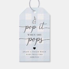 Blue Gingham Bunny Rabbit Pop het als ze Pop Cadeaulabel