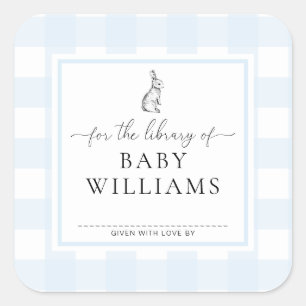 Blue Gingham Bunny voor de bibliotheek van de boek Vierkante Sticker