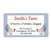 Blue Gingham Check Boerderij Fresh Eggickens Label (Voorkant)