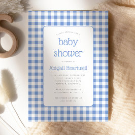 Blue Gingham Check Boy Baby shower Kaart