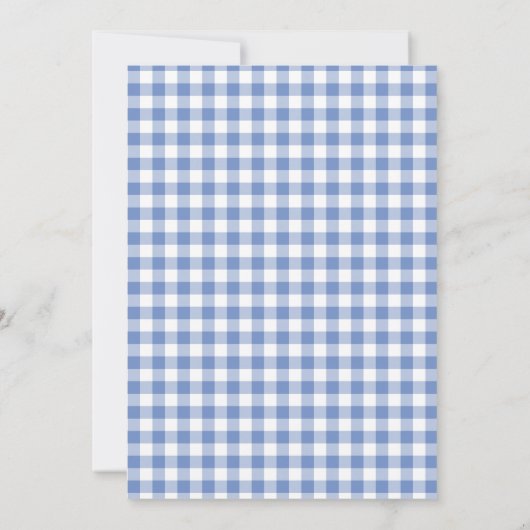 Blue Gingham Check Boy Baby shower Kaart (Achterkant)