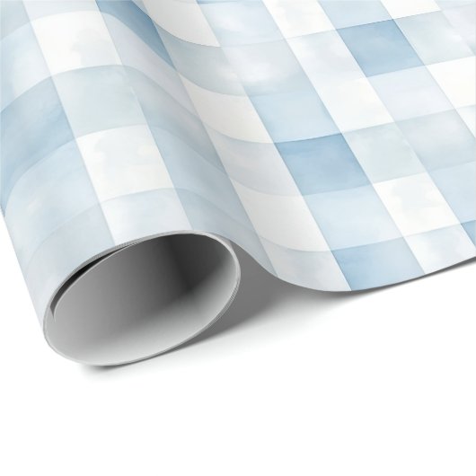 Blue Gingham Check for Baby Boy Nursery,Soft Plaid Cadeaupapier (Rol Hoek)