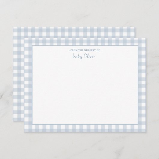 Blue Gingham check Gepersonaliseerde flat dank u Bedankkaart (Voorkant / Achterkant)