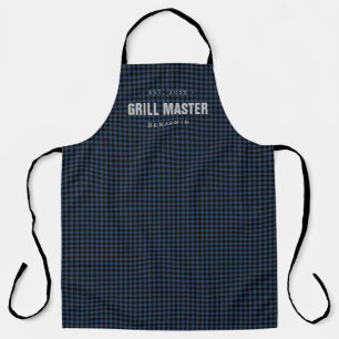 Blue gingham check grill master gepersonaliseerd schort