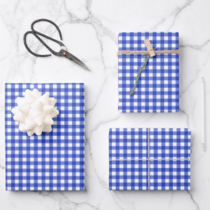 Blue Gingham Check Inpakpapier Vel