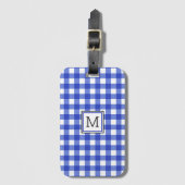Blue Gingham Check Monogram Bagagelabel (Voorkant (verticaal))