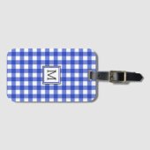 Blue Gingham Check Monogram Bagagelabel (Voorkant (horizontaal))