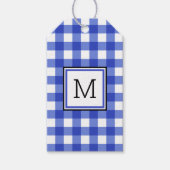 Blue Gingham Check Monogram Cadeaulabel (Voorkant)